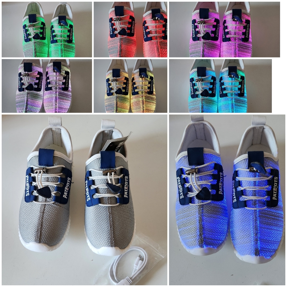 NFL Patriots kids light up sneakers color changing flashing gray multi size 4